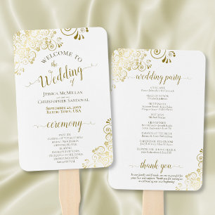 Éventail Dentelle d'or sur le programme de mariage élégant