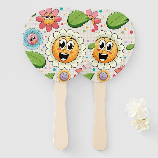 Éventail Design arrière - plan transparent avec fleurs colo (Devant et derrière)