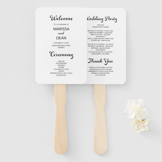 Éventail Design moderne Script minimal mariage blanc (Devant et derrière)