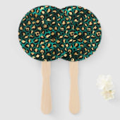 Éventail Design turquoise et Gold Leopard Series 3 (Devant et derrière)