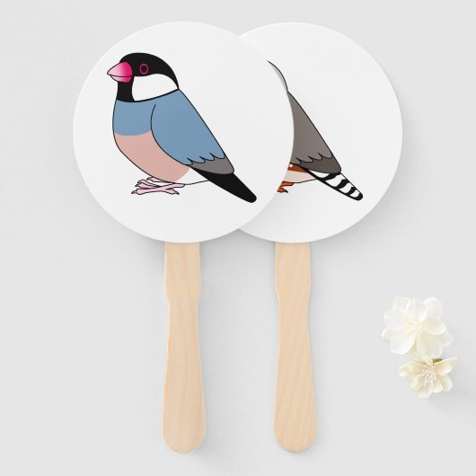 Éventail Dessin de moineau de java mignon (Devant et derrière)