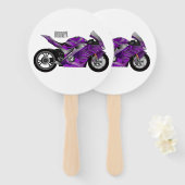 Éventail Dessin de moto de sport violet (Devant et derrière)