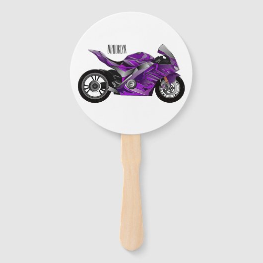 Éventail Dessin de moto de sport violet (Devant)