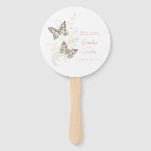 Éventail Deux fans de programme de mariage de papillons à e (Devant)