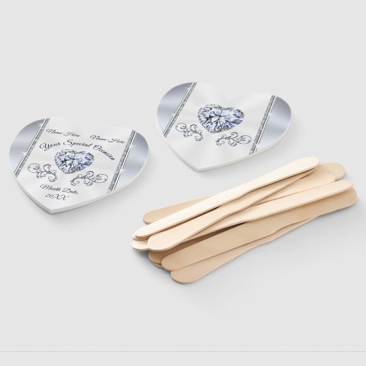 Éventail Diamond Heart Fans Mariages personnalisés en vrac (Non-assemblé)