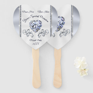 Éventail Diamond Heart Fans Mariages personnalisés en vrac