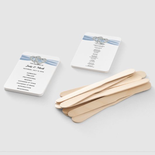 Éventail Diamond Hearts Blue Wedding Programme Fans (Non-assemblé)
