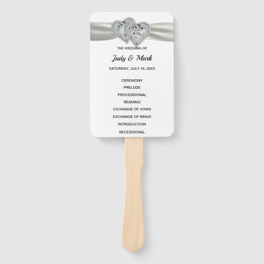 Éventail Diamond Hearts Programme de mariage blanc Fans (Devant)