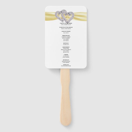 Éventail Diamond Hearts Programme de mariage Jaune Fans (Dos)