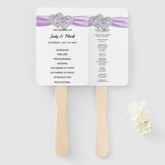 Éventail Diamond Hearts Purple Wedple Programme Fans (Devant et derrière)