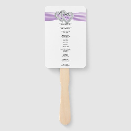 Éventail Diamond Hearts Purple Wedple Programme Fans (Dos)