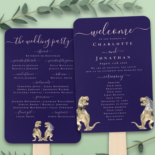 Éventail Dinosaur Wedding Ceremony Navy Blue Blush Pink