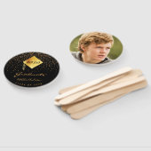 Éventail Diplômé noir d'or confetti photo 2023 (Non-assemblé)