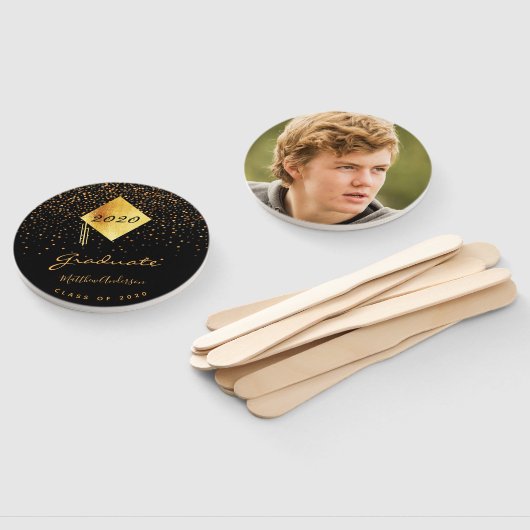 Éventail Diplômé noir d'or confetti photo 2023 (Non-assemblé)