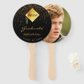 Éventail Diplômé noir d'or confetti photo 2023 (Devant et derrière)