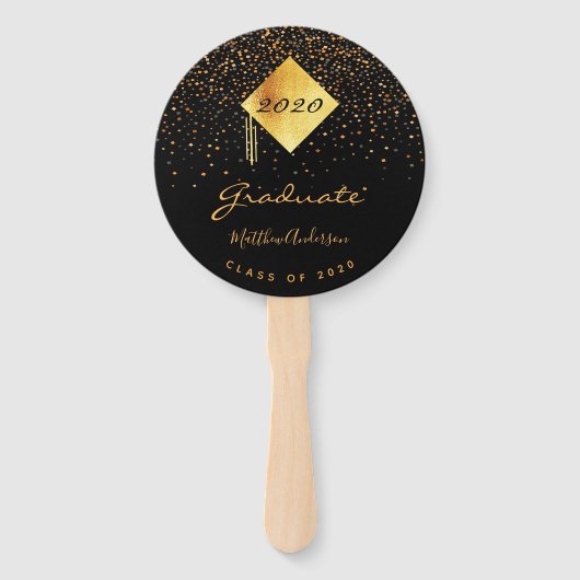 Éventail Diplômé noir d'or confetti photo 2023 (Devant)
