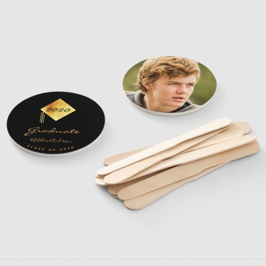 Éventail Diplômé photo noir or (Non-assemblé)