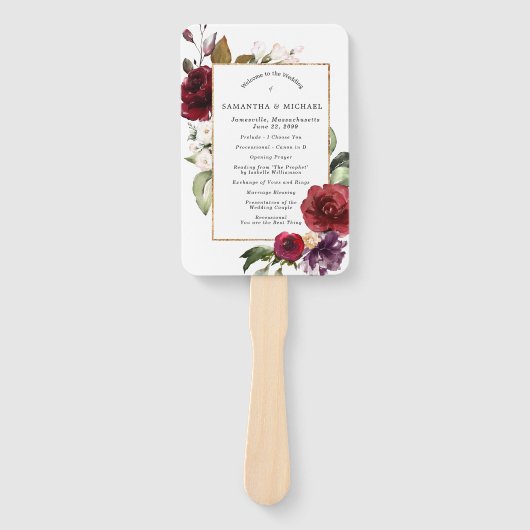 Éventail do-it-yourself Rustic Red Floral Wedding Programme (Devant)