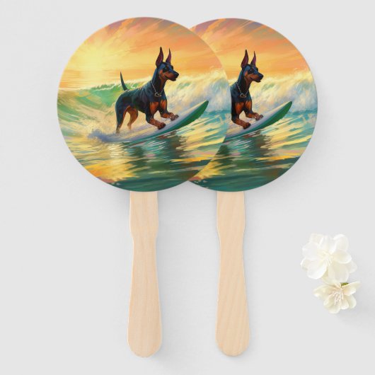 Éventail Doberman Beach Surf Peinture (Devant et derrière)