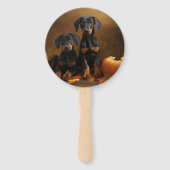 Éventail Doberman Chiot Automne Citrouille de plaisir (Dos)