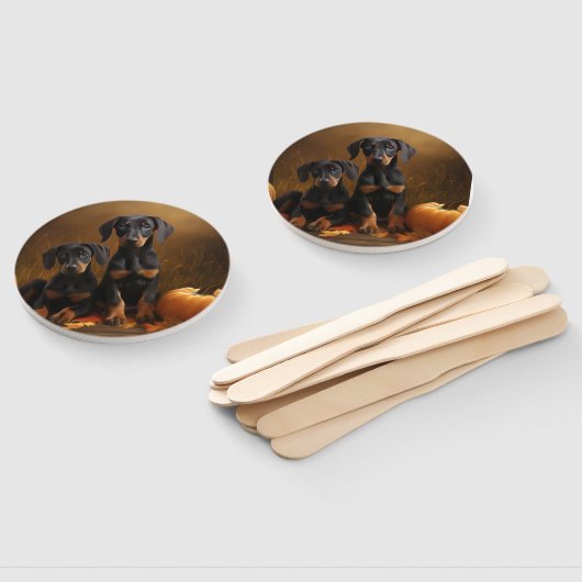 Éventail Doberman Chiot Automne Citrouille de plaisir (Non-assemblé)