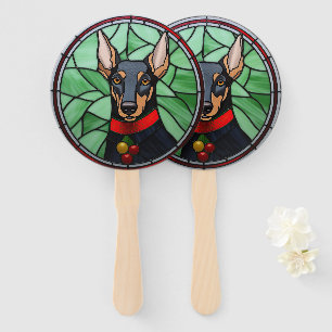 Éventail Doberman Pinscher Vitrail de Noël