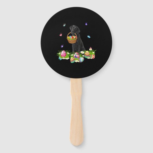 Éventail Dog Lover | Bunny Black Labrador Dog & Easter Eggs (Devant)