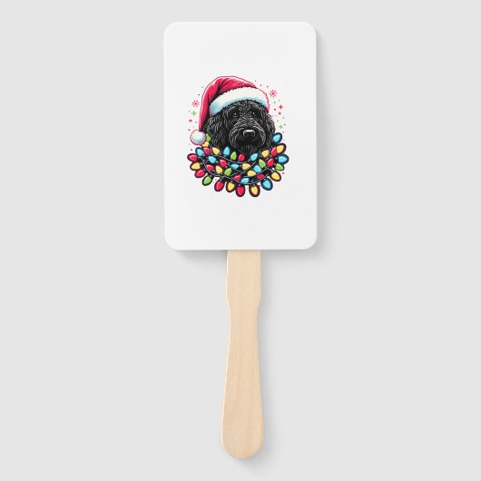 Éventail Doodle noir Labradoodle Noël Arbre de Noël Lumière (Devant)