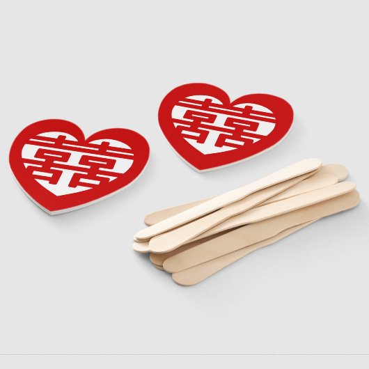 Éventail Double Bonheur 囍 Shuangxi Chinese Hanzi Heart (Non-assemblé)
