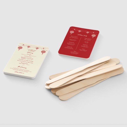 Éventail Double Happiness Lanterns Programme de Mariage Chi (Non-assemblé)