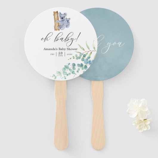 Éventail Douce Fête de Naissance Koala Feuilles d'Eucalyptu (Devant et derrière)