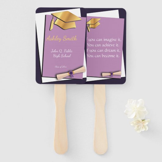 Éventail doux violet élégant Graduation (Devant et derrière)