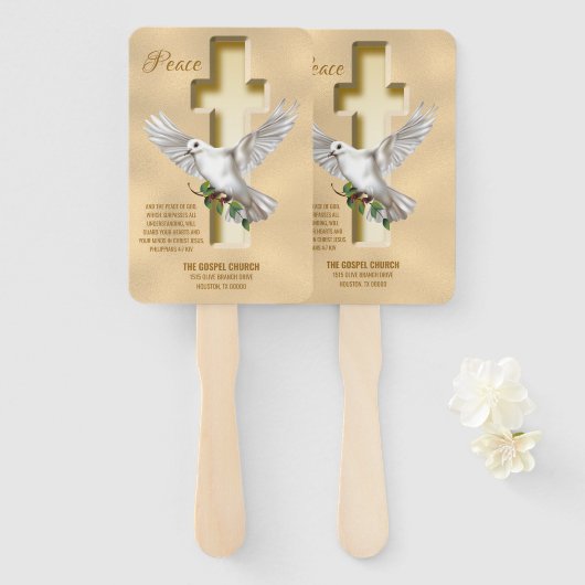 Éventail Dove Cross Scripture personnalisée Verse Church (Devant et derrière)
