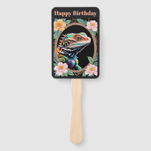 Éventail Dragon barbu floral personnalisable