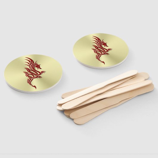 Éventail Dragon Crimson oriental, Embossed-effet sur l'or (Non-assemblé)