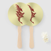 Éventail Dragon Crimson oriental, Embossed-effet sur l'or (Devant et derrière)