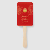 Éventail Dragon mariage chinois en or rouge et phoenix (Dos)