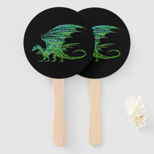Éventail Dragon Mosaïque Vert Incroyable (Devant et derrière)