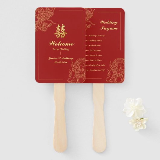 Éventail Dragon Phoenix Programme traditionnel de mariage c (Devant et derrière)