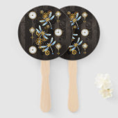 Éventail Dragonflies de Steampunk sur arrière - plan rayé b (Devant et derrière)