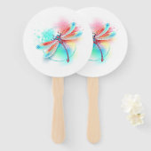 Éventail Dragonfly rouge sur l'arrière - plan aquarelle (Devant et derrière)