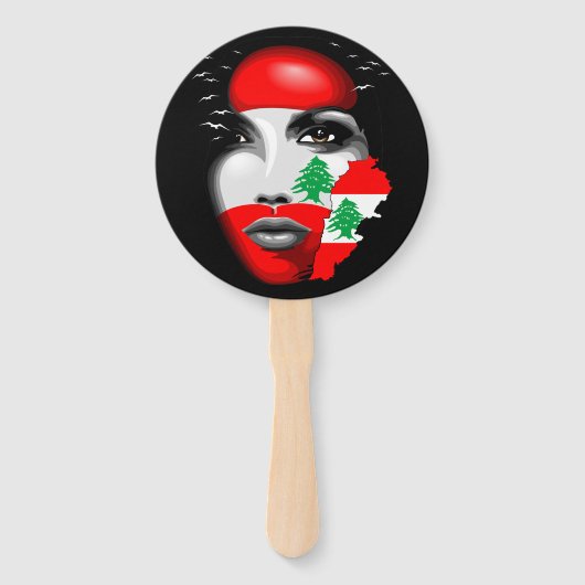 Éventail Drapeau et carte du Liban sur le visage de la fill (Dos)