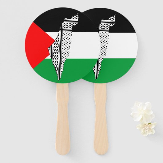 Éventail Drapeau palestinien et carte avec Motif Keffiyeg (Devant et derrière)