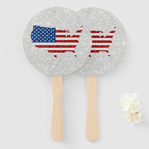 Éventail Drapeau USA Étoiles & Rayures 4 juillet Paillettes