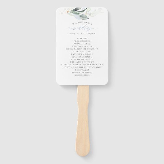 Éventail Dreamy Green Dusty Blue Wedding Programme (Devant)