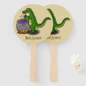 Éventail Drôle alligator vert cuisine dessin animé (Devant et derrière)