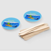 Éventail Drôle caricature de surf de lézard au cou (Non-assemblé)