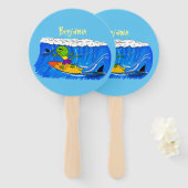 Éventail Drôle caricature de surf de lézard au cou (Devant et derrière)