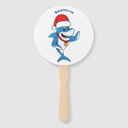 Éventail Drôle dessin animé de requin de Noël (Devant)