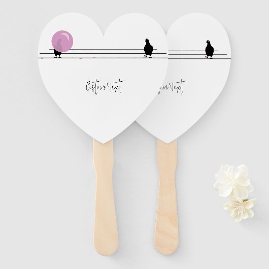 Éventail Drôle mignon Bubblegum Birds sur un fil blanc (Devant et derrière)